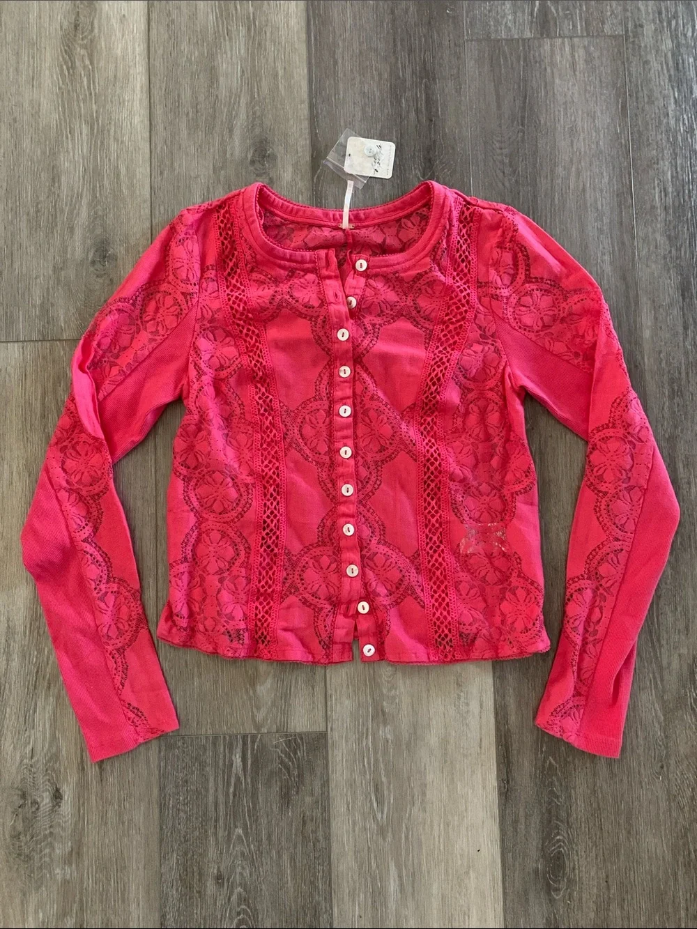 Free People Jae knit long sleeve tee NWT Rouge Cheeks Pink Red